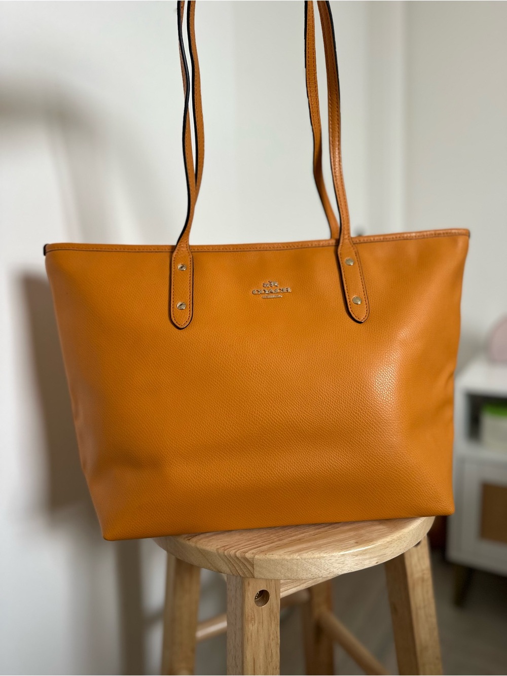 Coach Outlet Pebbled Leather Tote in Ochre Yellow